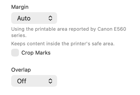 PrintTiler Auto Margin using the printable area reported by a Canon printer